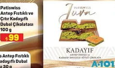PATİSWİSS ANTEP FISTIKLI VE ÇITIR KADAYIFLI DUBAİ ÇİKOLATASI 100 G